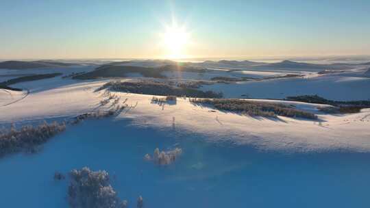 航拍大兴安岭寒冬丘陵雪原视频素材模板下载