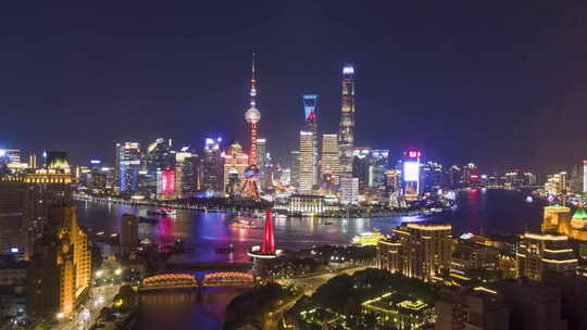航拍上海夜景空中延时摄影