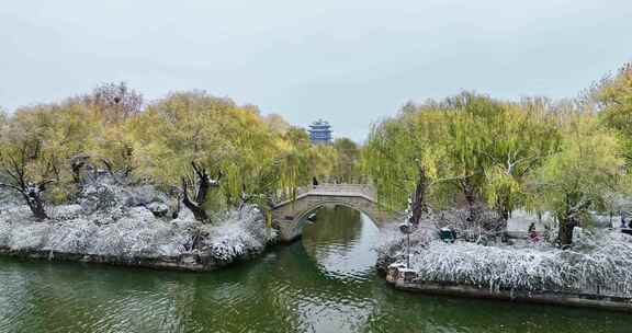 济南大明湖公园雪景航拍        荐