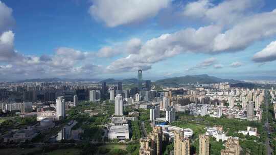 浙江台州城市天际线蓝天白云航拍