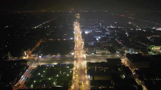 江苏苏州城市夜景交通航拍