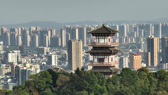 航拍鄂州地标西山武昌楼城市同框4K50P