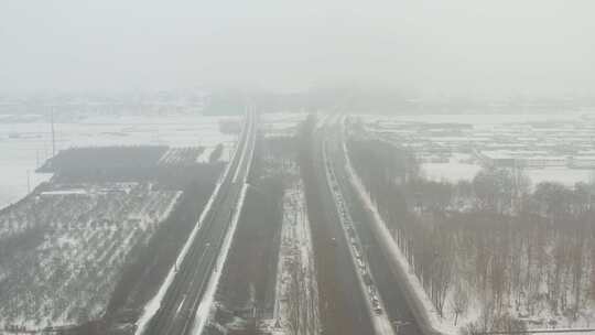 河北省石家庄市航拍城市道路雪景