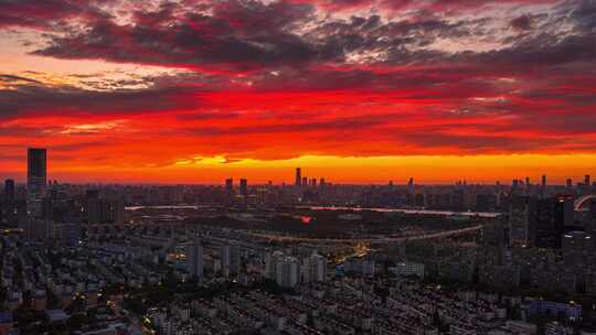 上海城市建筑火烧云夕阳风光延时