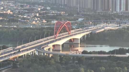 福建省漳州市九龙江大桥江景航拍