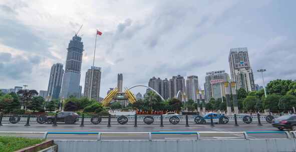 延时筑城广场人流标志建筑芦笙