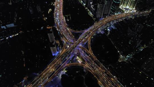 上海南北高架路与延安路高架路立交桥夜景