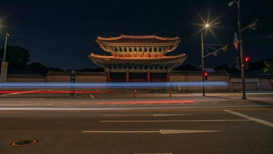 夜晚韩国道路交通延时拍摄