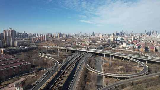 天津昆仑立交桥城市街道地铁轨道交通航拍