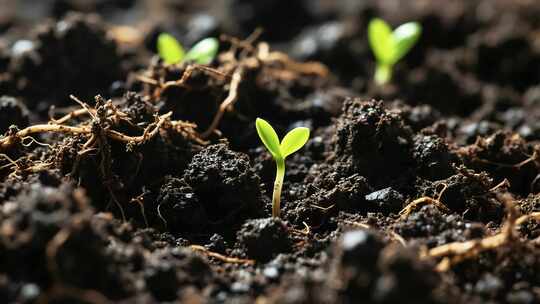 土壤中幼苗发芽生长画面