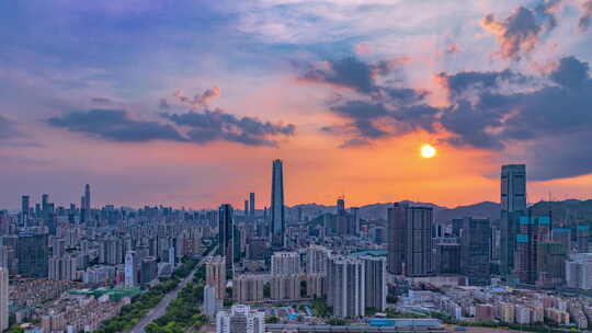 深圳城脉中心夕阳环绕航拍延时视频素材模板下载