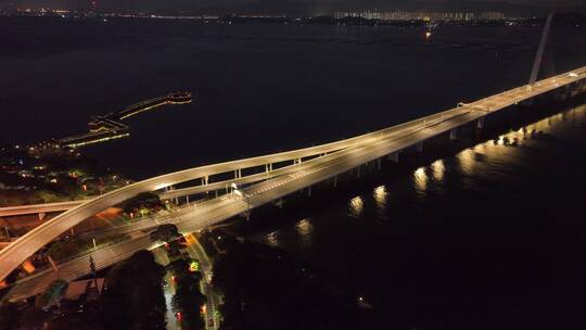 深圳南山区深圳湾大桥夜景航拍