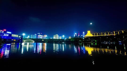 南宁民歌湖东盟商务区城市天际线夜景视频素材模板下载