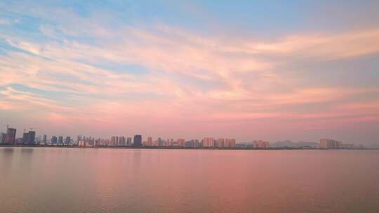 杭州钱塘江日落晚霞天空风景航拍