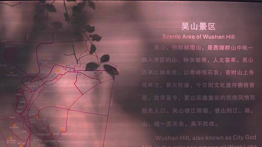 杭州吴山景区指示牌树叶倒影4K视频素材