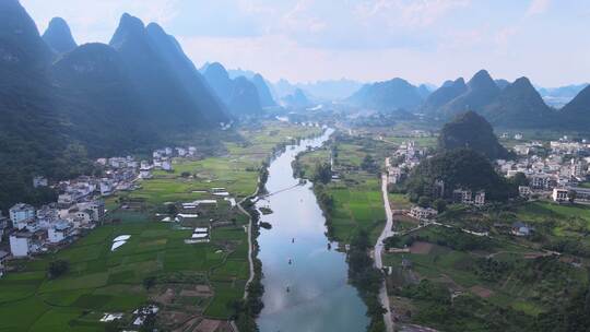 航拍桂林遇龙河风光景色