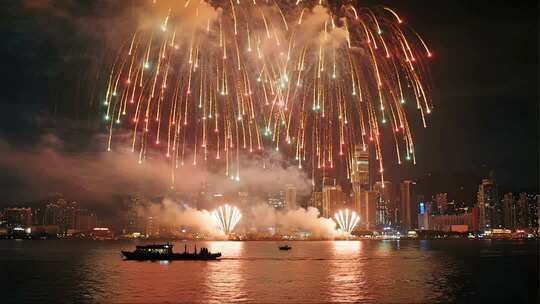 香港维港震撼烟花盛会夜景视频