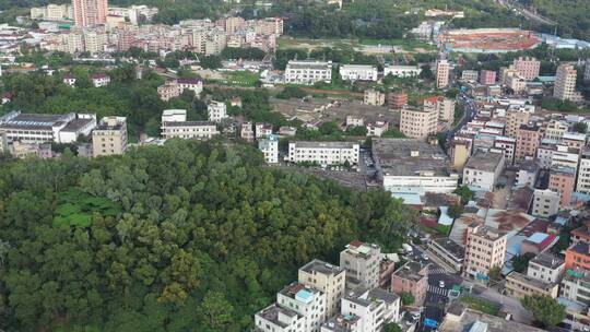 航拍深圳龙华区观澜河流及城区绿化