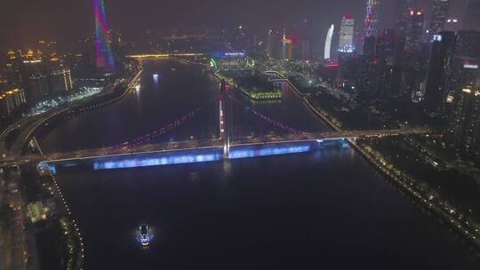 鸟瞰广州猎德大桥夜景视频素材模板下载