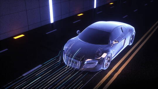 飞速行驶在未来充电式公路上的新能源汽车视频素材模板下载