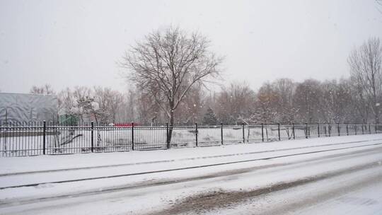 冬季下雪的马路行驶的车辆