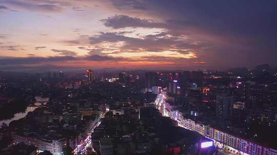 广西贺州城市夜景贺江晚霞原创实拍4k视频
