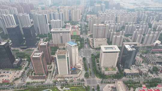 航拍河南郑州郑东新区城市建设