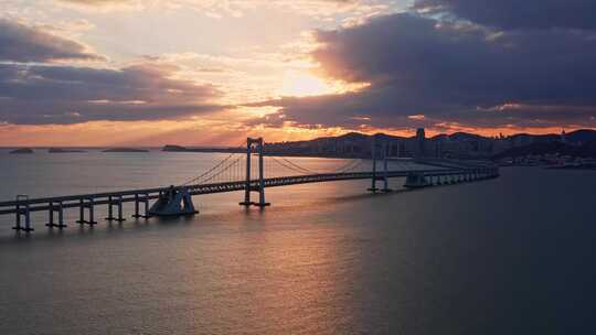 大连星海湾大桥日落航拍