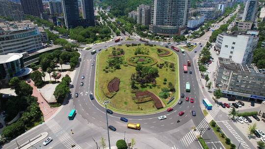 杭州建德城区大型转盘道路航拍