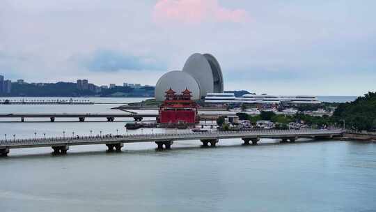 广州珠海日月贝大剧院情侣路海滩高空航拍