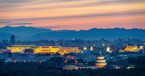 北京天坛天安门广场日转夜亮灯延时固定镜头