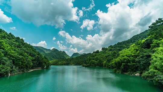 自然唯美夏季山水风光蓝天白云延时