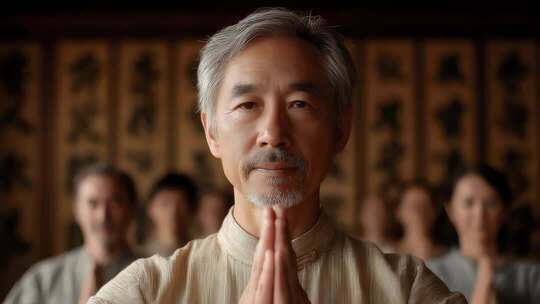 亚洲长者带领团队冥想营造平静氛围