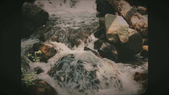 河流在森林8毫米电影风格中流过岩石