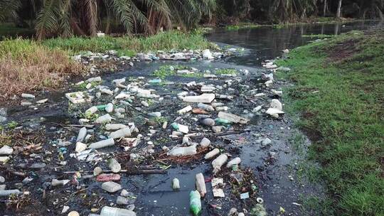河里的垃圾塑料瓶环境污染