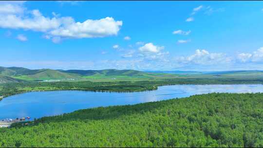 内蒙古草原树林湖泊视频素材模板下载