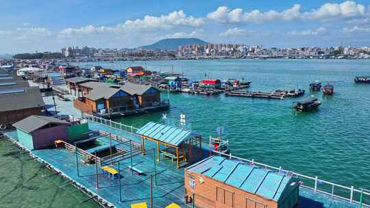 海南陵水疍家鱼排玻璃海海湾玻璃海航拍