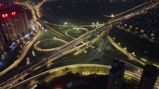 洛阳隋唐立交桥交通夜景航拍