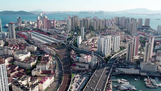 4k 航拍青岛城市道路街景