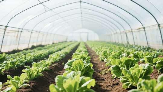 温室大棚内蔬菜种植场景