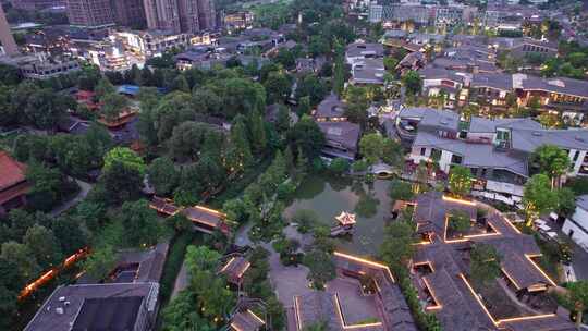 成都高新区铁像寺水街夜景航拍实时