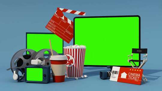 绿幕电脑与平板的电影播放概念3d渲染