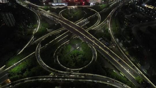 航拍南宁城市夜景地标建筑