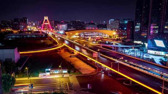 成都夜晚城市交通俯瞰