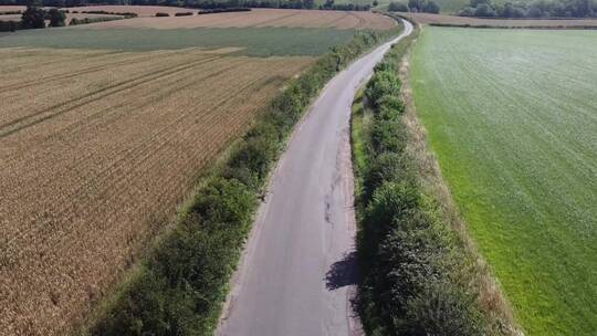 无人机拍摄农田间的道路视频素材模板下载