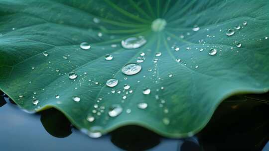 荷叶雨滴水珠晶莹剔透夏日微距特写视频
