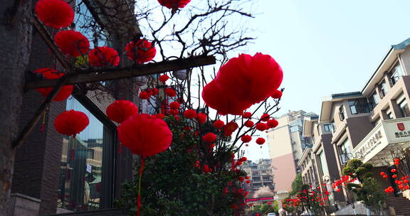 小区春节灯笼氛围新年空镜头4k