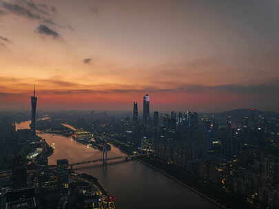 航拍广州日落夜景延时