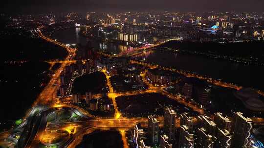 南宁夜景航拍 五象新区 城市道路