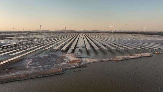 中国河北省沧州海丰风电场、光伏站航拍